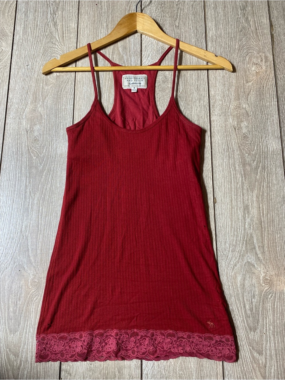 VTG Y2K Abercrombie & Fitch Ribbed Lace Cami Tank Top Red Sz M